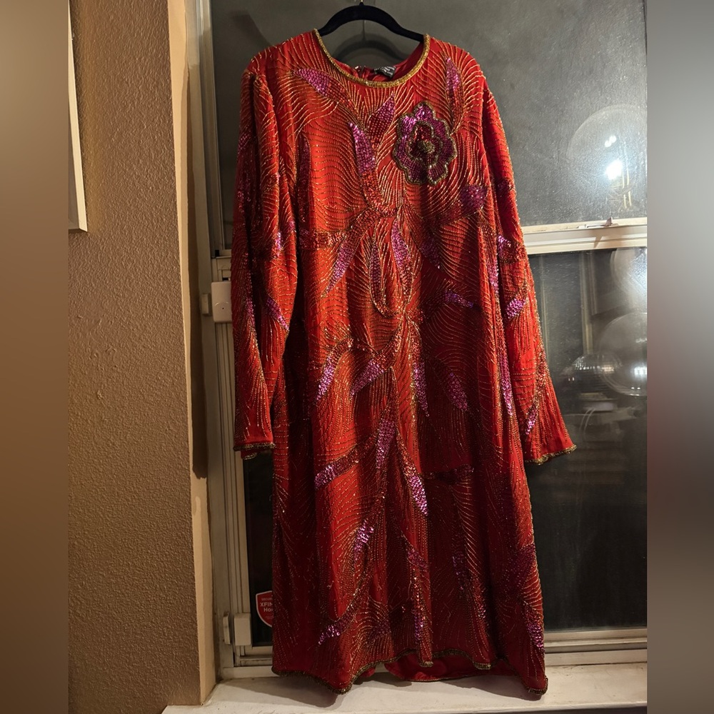 Elegant Red and Purple Women's Dress
